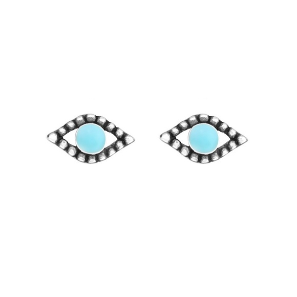 Dainty Sterling Silver Turquoise Eye Stud Earrings - Picture 1 of 1